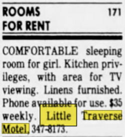 Little Traverse Motel (Little Traverse Hotel) - May 16 1984 Rooms For Rent